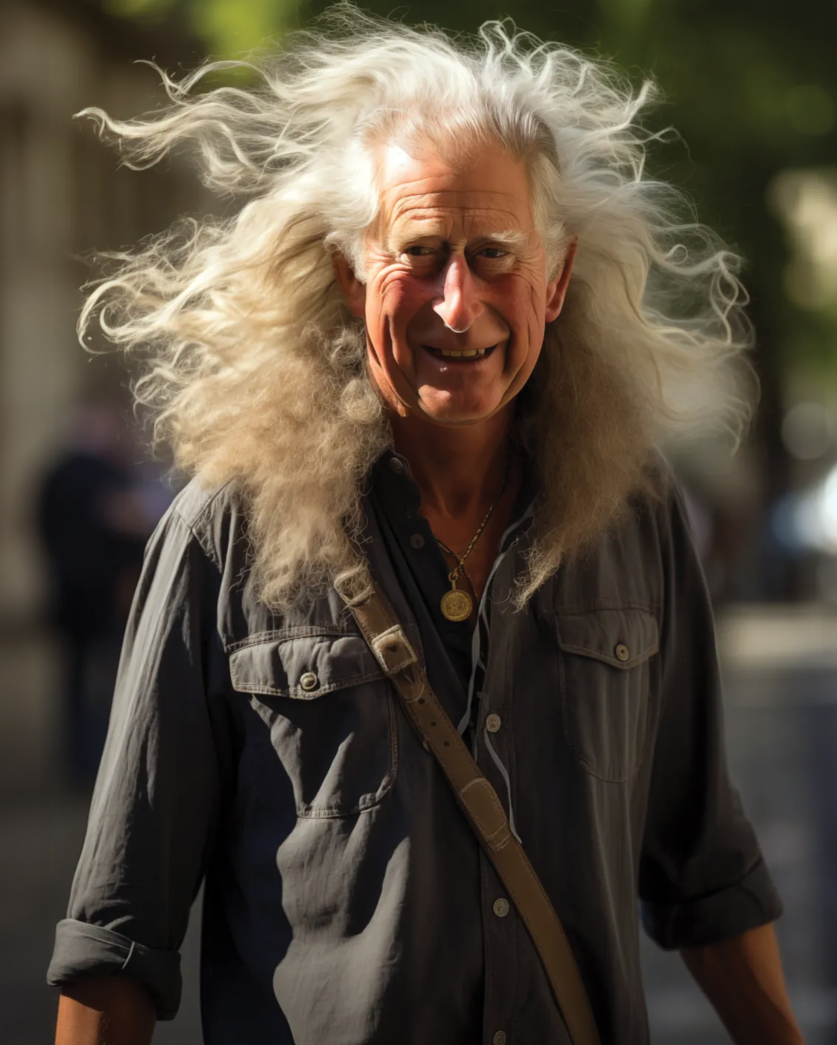 Charles models hippy hair. “The whole human race has a hair obsession,” Reilly says